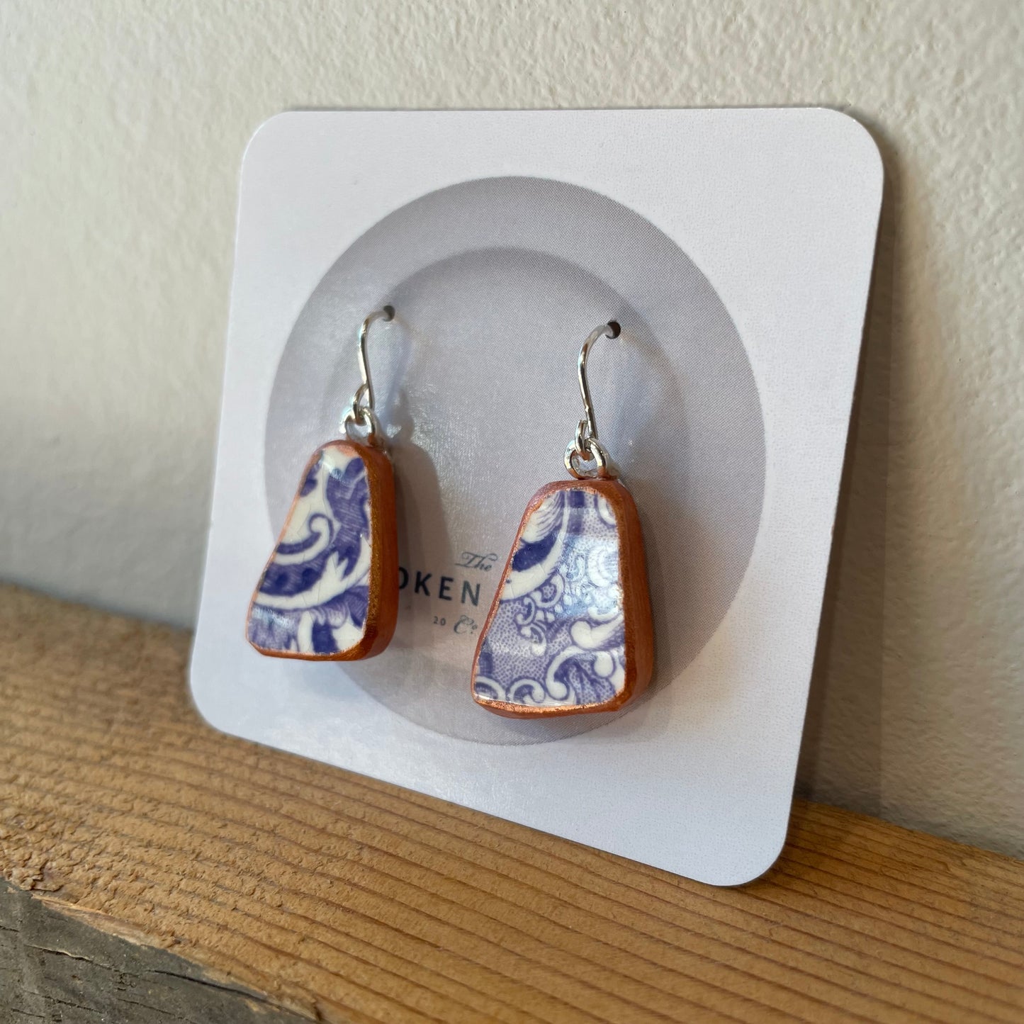 Broken Plate Dangle Earrings Copper Edge Shard