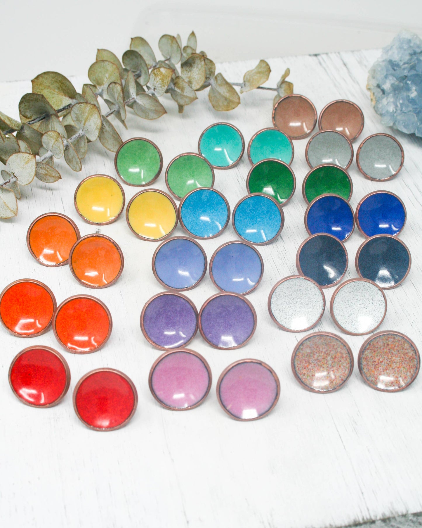 Enamel Copper Penny Stud/Post Earrings. Many summer colors