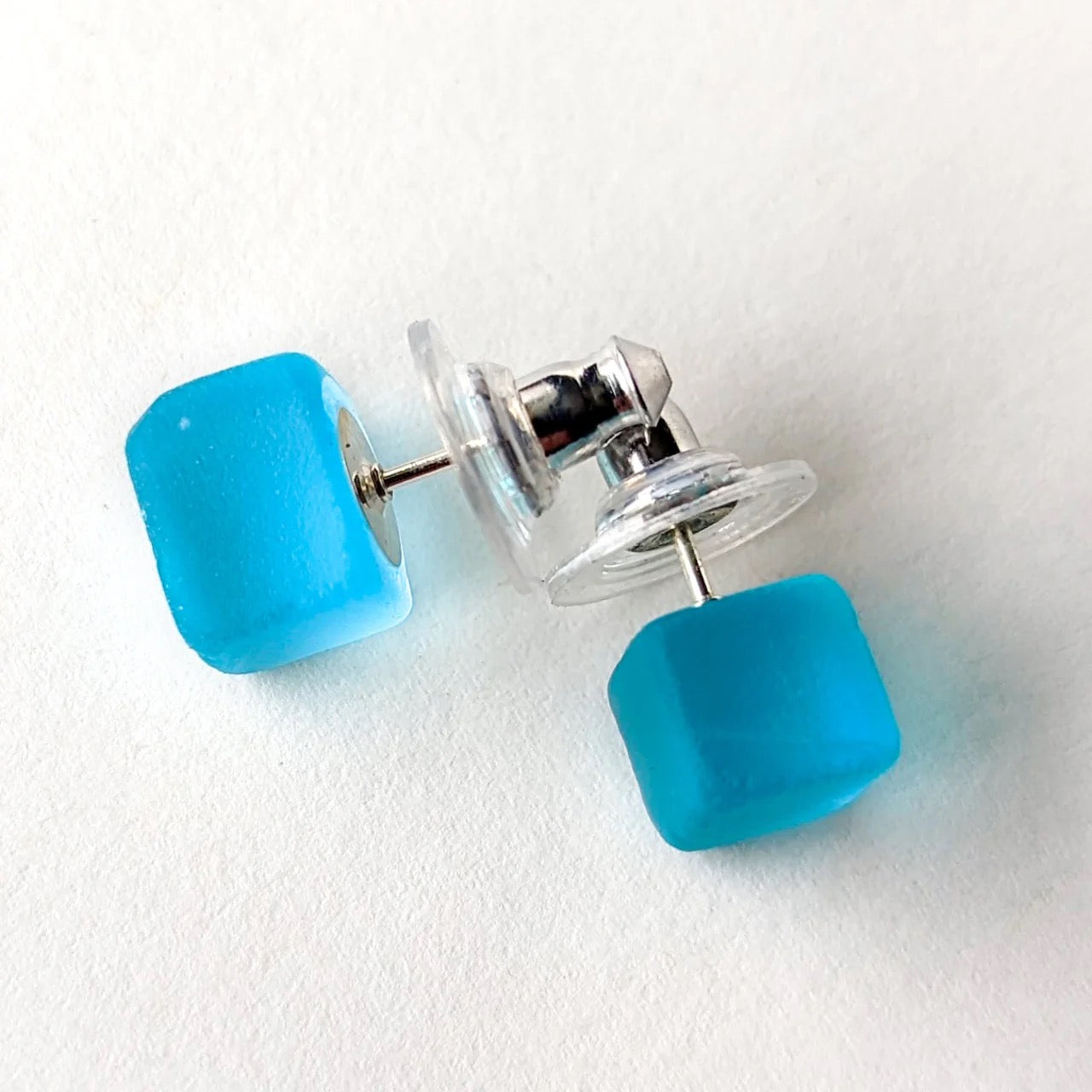 Glass Cube Stud Earrings