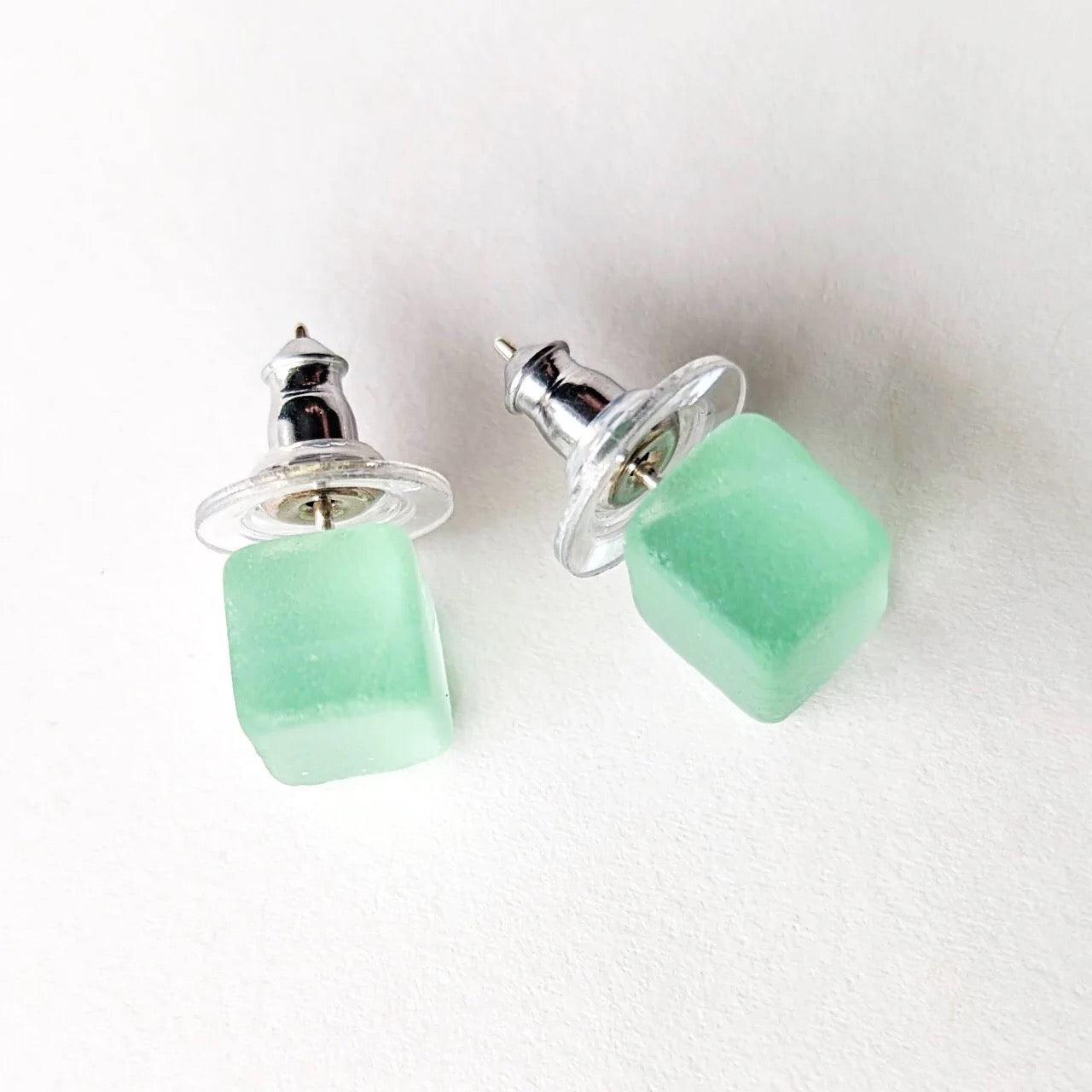 Glass Cube Stud Earrings