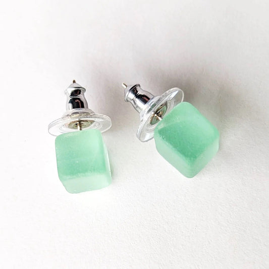 Glass Cube Stud Earrings