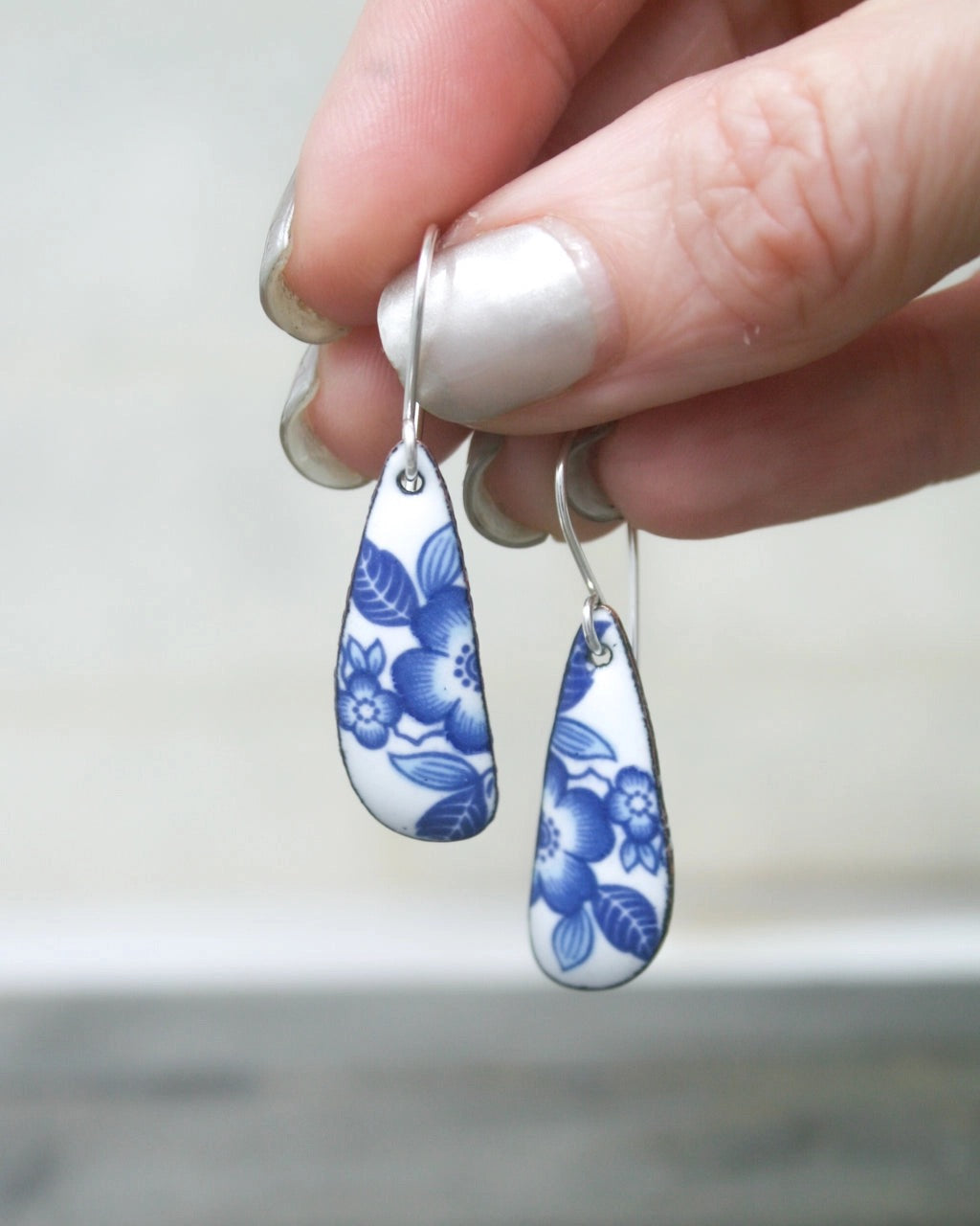 Blue Heritage Small Drop Earrings - Vintage Floral