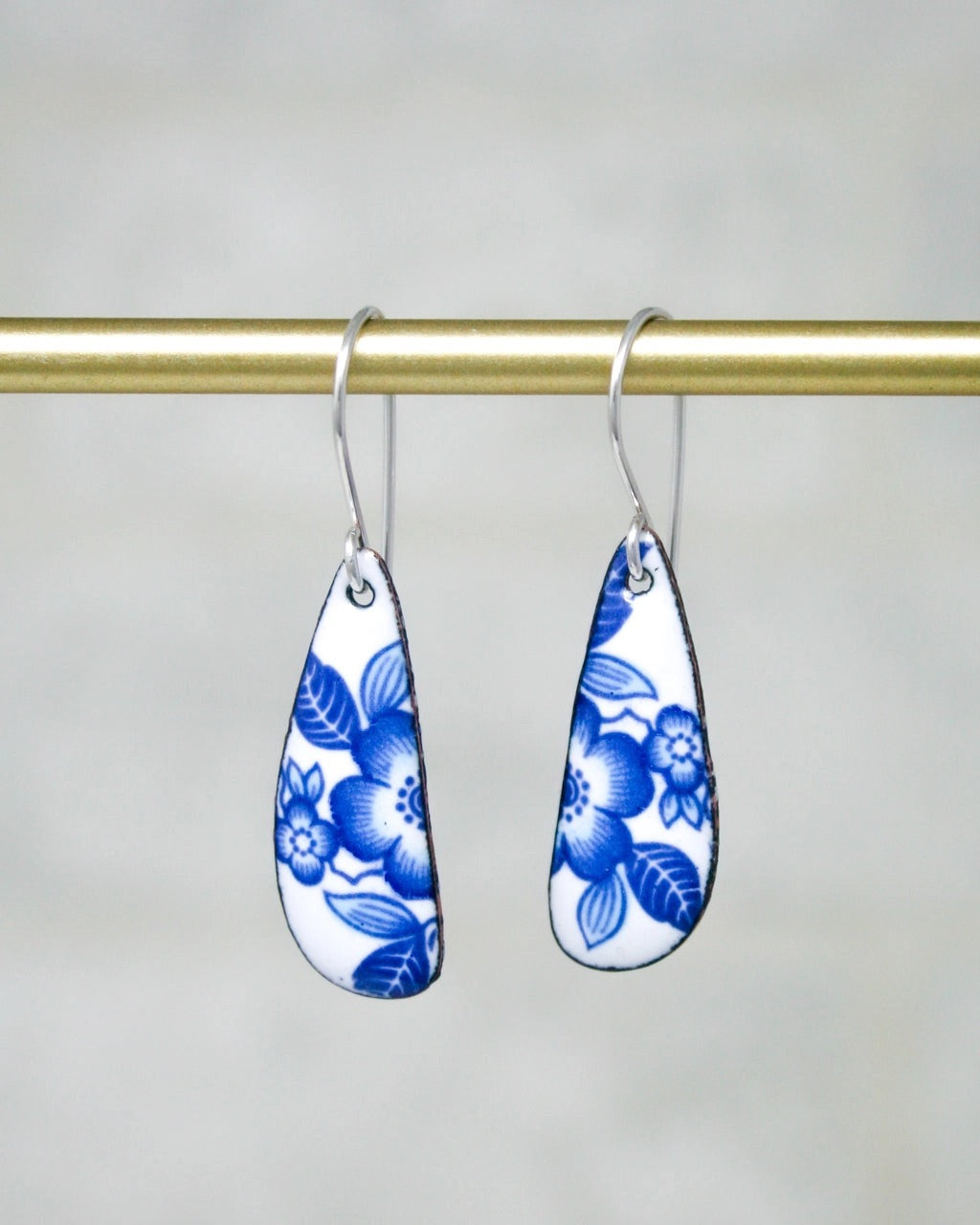 Blue Heritage Small Drop Earrings - Vintage Floral